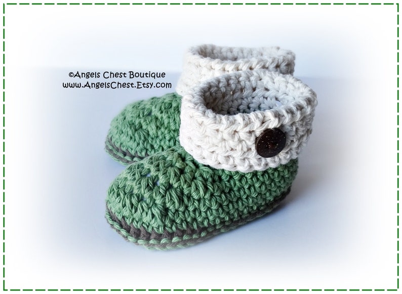 PDF Crochet Pattern No. 65 Baby Booties Strawberry Cuffed Boy Booties Slippers Sizes Newborn to 24 months by AngelsChest image 2