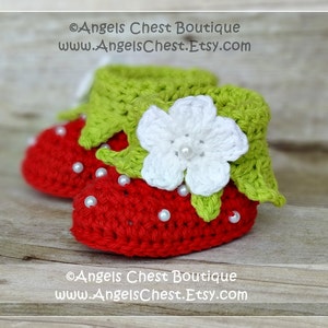 PDF Crochet Pattern No. 65 Baby Booties Strawberry Cuffed Boy Booties Slippers Sizes Newborn to 24 months by AngelsChest image 4