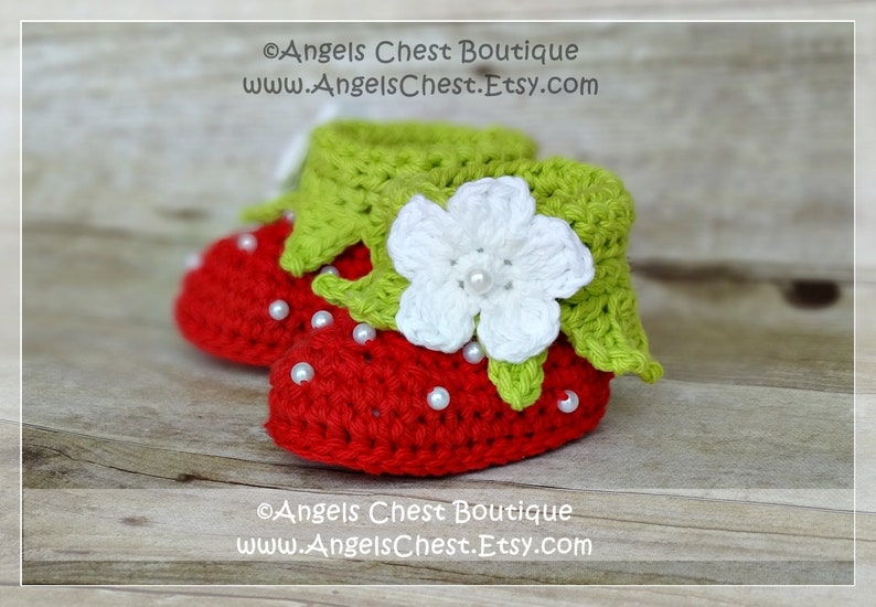 PDF Crochet Pattern No. 65 Baby Booties Strawberry Cuffed Boy Booties Slippers Sizes Newborn to 24 months by AngelsChest image 4