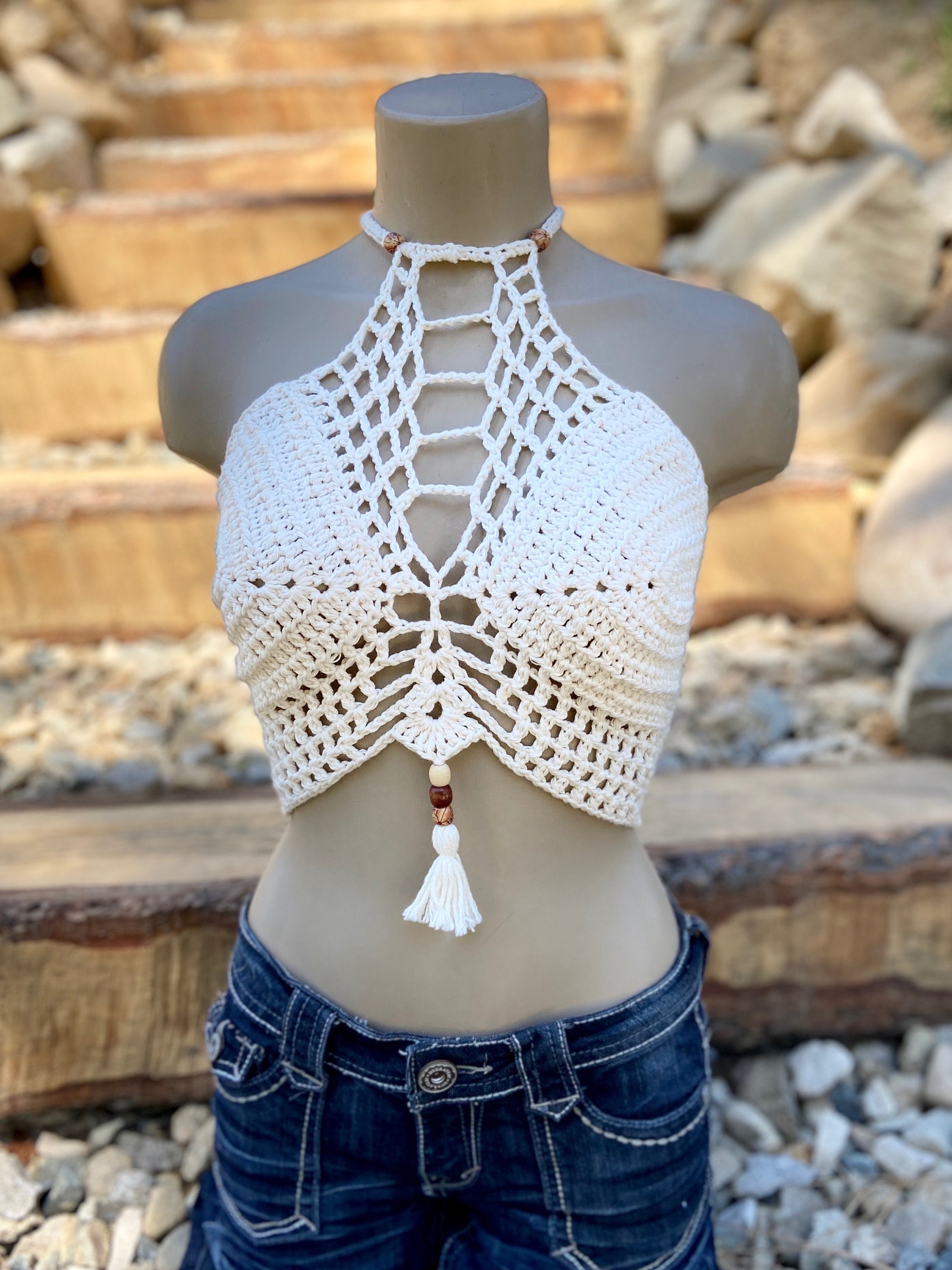 Crochet Halter Top CREAM Festival Top Modern Top Hippie - Etsy Singapore