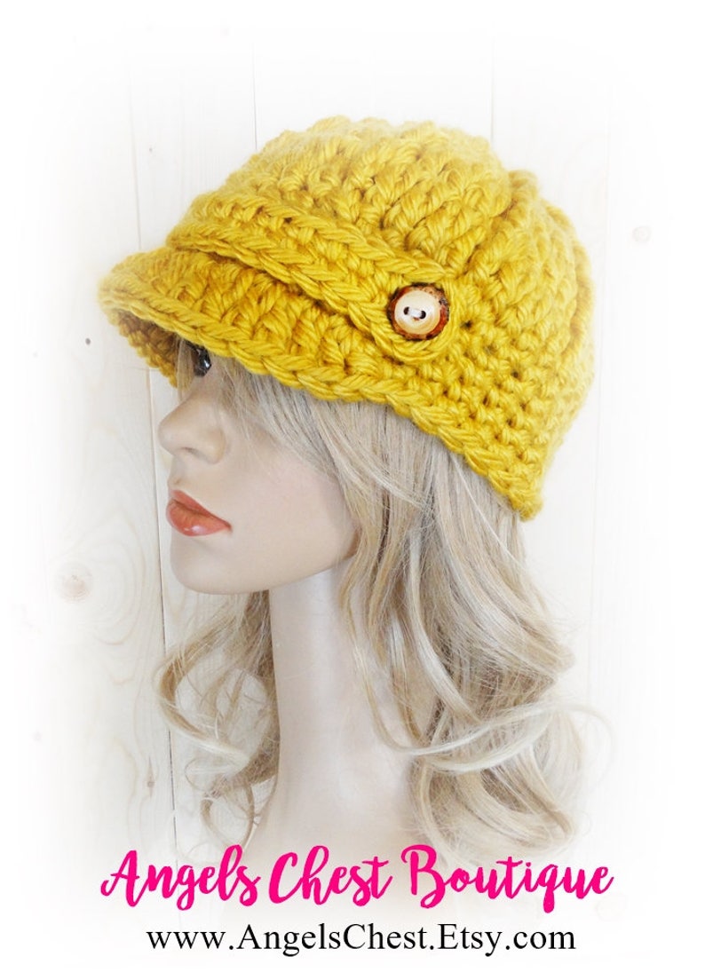 Crochet Womens Newsboy Winter Hat Beanie With Wooden Buttons Etsy