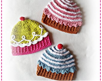 Crochet CUP CAKE Hat PDF Pattern Sizes Newborn to Adult Boutique Design - No. 32 by AngelsChest