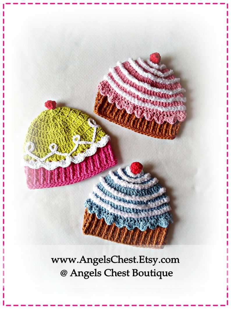 Crochet CUP CAKE Hat PDF Pattern Sizes Newborn to Adult Boutique Design No. 32 by AngelsChest image 1