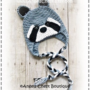 Crochet RACCOON Beanie Earflap Hat PDF Pattern Sizes Newborn to Adult Boutique Design No. 56 by AngelsChest image 3