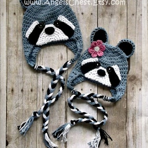 Crochet RACCOON Beanie Earflap Hat PDF Pattern Sizes Newborn to Adult Boutique Design No. 56 by AngelsChest image 1