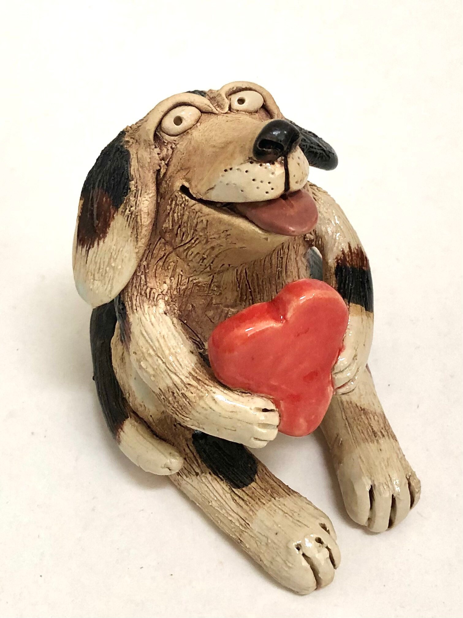 Darling Dog With Heart Hand Sculpted Stoneware Etsy