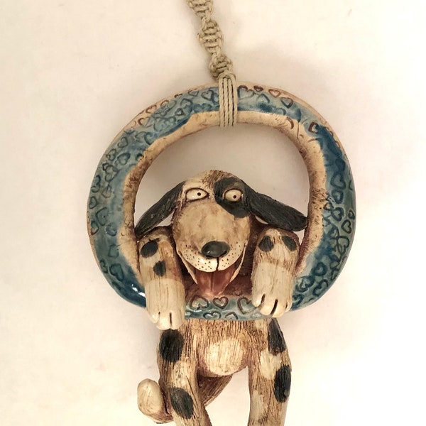 Dog Wall Hanging Hand Sculpted Stoneware