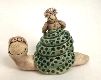 Snail with bird Handmade Stoneware