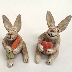 Bunny Small Stoneware Handmade with Heart or Carrot
