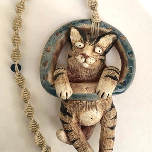 Cat Ring Wall Hanging Handmade Stoneware image 1