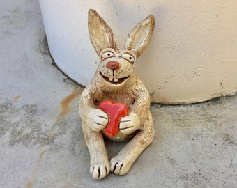 Bunny Small Stoneware Handmade with Heart or Carrot
