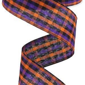 Woven Gingham, Orange, Purple, Black, Wired Ribbon, 1.5" X 10Yd, RGA1102C7