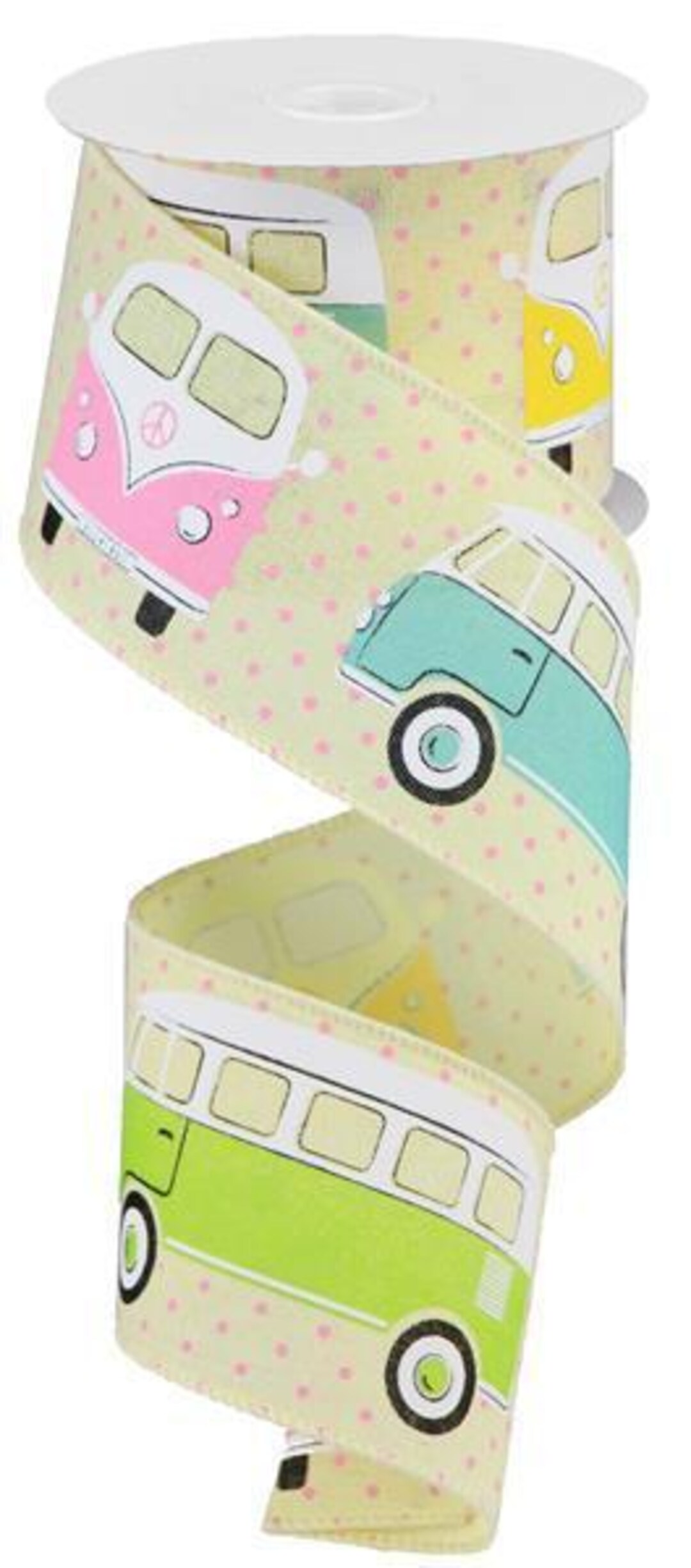 Vintage Bus Ribbon, on Royal, Wired Ribbon, Yellow, Cream, Multi, 2.5 ...