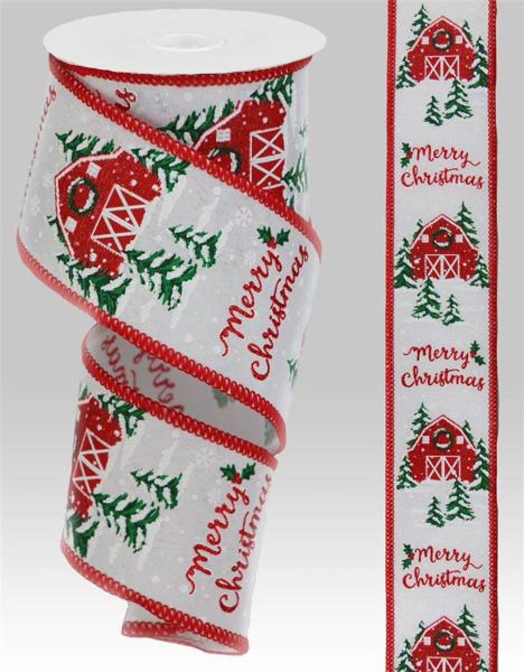 Barn Ribbon Merry Christmas, Barn, on Royal, White, Red, Green, Glitter, Red ...