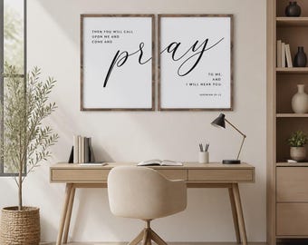Versículo bíblico Jeremías 29:12 Lienzo decorativo moderno con oración en negro