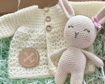 Handmade baby gift set, crochet baby gift set, bunny gift set, crochet bunny, amigurumi bunny,