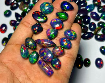 Ethiopian Black Opal Cabochon: Welo-Fire Gemstone for Jewelry Making