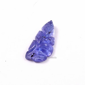 AAA Quality Blue Tanzanite Carved Leaf Shape Gemstone 2.90 Carat Real Tanzanite Carving Gemstone 15x7 mm