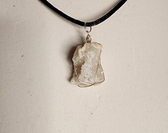 White quartz crystal geode pendant