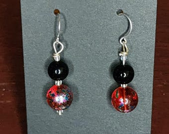 Black and Red Glass Dangle Earrings