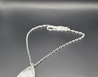 Teardrop rose Quartz Pendant on silver plated necklace