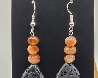 Red Agate and lava rock earrings
