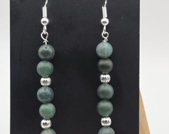 Moss agate dangle earrings with silver accents