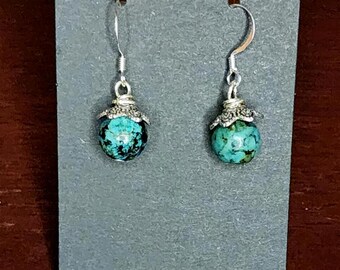 African Turquoise and Silver Dangle Earrings