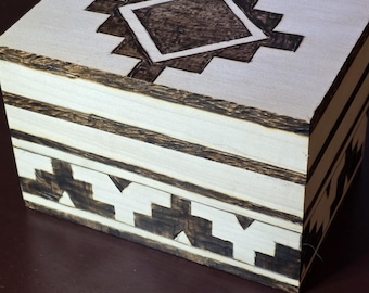 Ojo de dios recipe box with pyramid pattern border