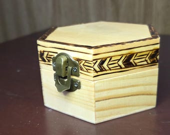 Woodburned Jewlery Box with Assyrian Pattern Border