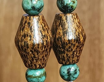 African Turquoise and Ebony Earrings