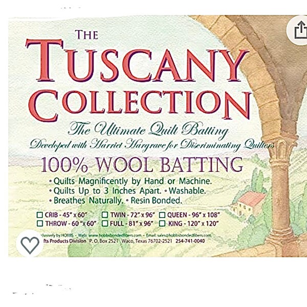 Hobbs Tuscany 100% washable wool batting by the yard