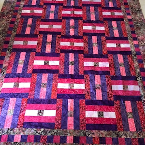 Rail Fence Style Batik Quilt Top