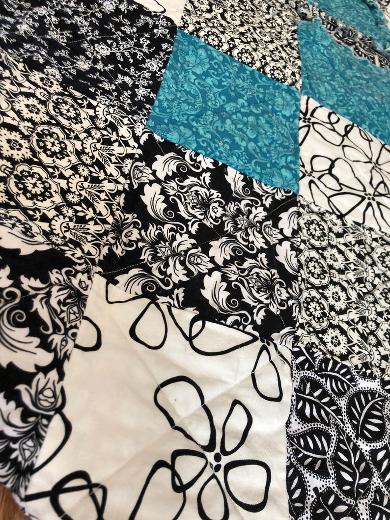 Aqua Black and White Rag Quilt