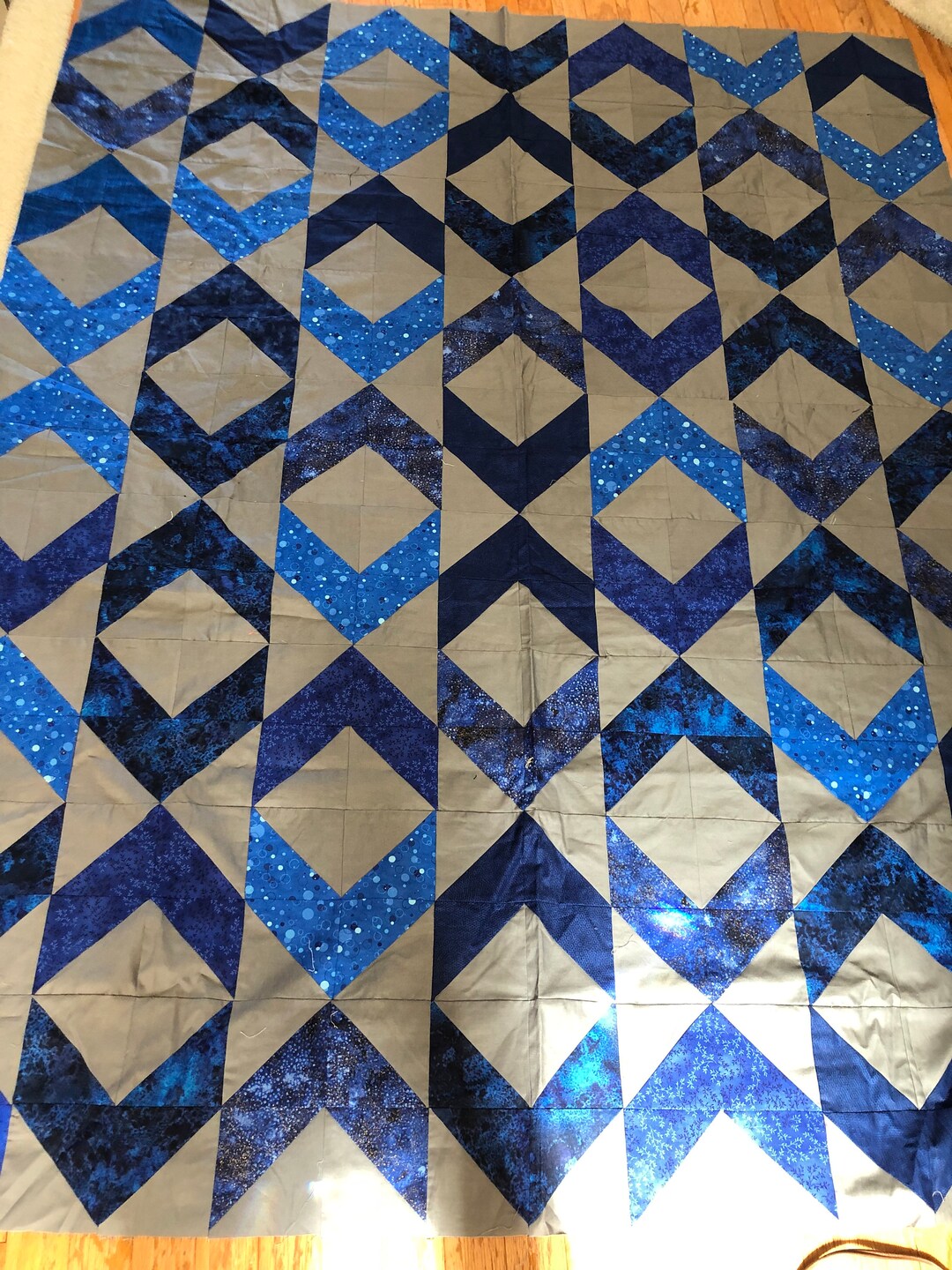 Blue and Gray Chevrons Quilt Top Etsy