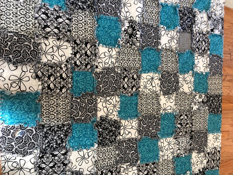 Aqua Black and White Rag Quilt