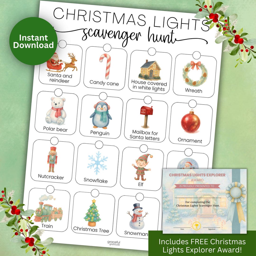 Christmas Lights Scavenger Hunt Printable | Outdoor Activity for Kids ...