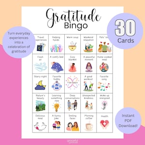 Gruppe Dankbarkeit Bingo druckbare Achtsamkeit Aktivität Sofort-Download, spielen mit einer Gruppe