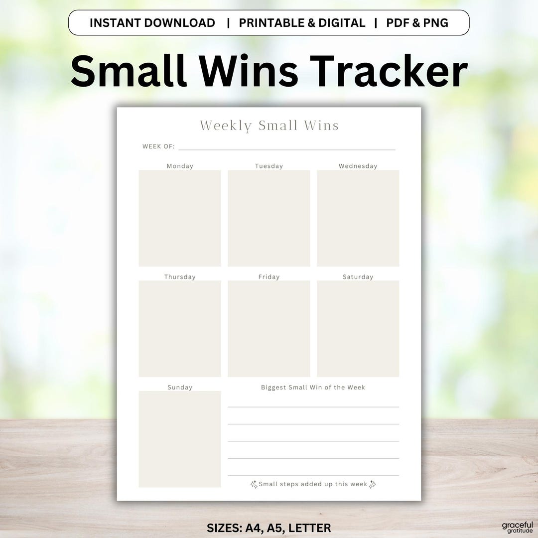 Wins Checklist.pdf Weekly Small Wins Tracker Printable | PDF, PNG | 3 PDF Sizes: Letter ...