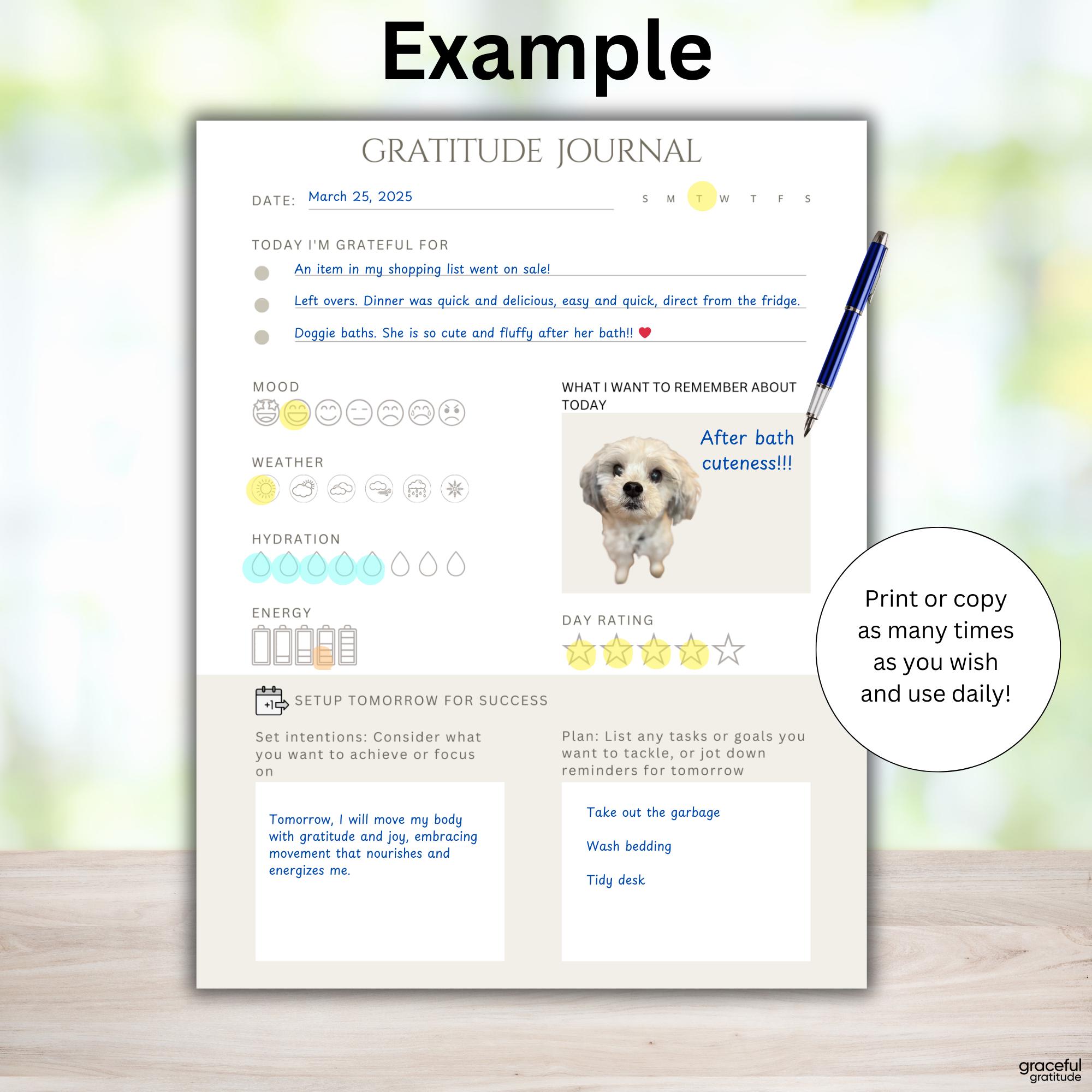 Daily Gratitude Journal Printable & Digital | Instant Download PDF, PNG ...