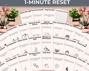 One-Minute Reset 30 Day Challenge | 30 Day Printable Mindfulness Deck | Micro-Mindfulness Tracker | Self-Care PDF for Mental Wellness