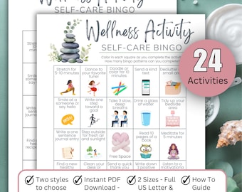 Activité bien-être et soins personnels : suiveur de bien-être numérique imprimable | Activité de soins personnels | Fixation d'objectifs de type bingo