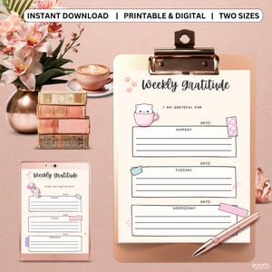 Cute Gratitude Journal Printable – 121 Pages with Prompts, Weekly Layouts, Bonus Activities – Digital Download for Self-Care & Mindfulness