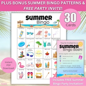 Bingo de verano: 30 tarjetas imprimibles para fiestas, barbacoas, aulas y reuniones / Actividad divertida de verano / Descarga instantánea en PDF / SUM01