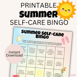 Summer Self-Care Bingo Tracker | Printable Mindfulness Game | Personal Summer Wellness Challenge | Digital Download | Soft Life Bingo Board