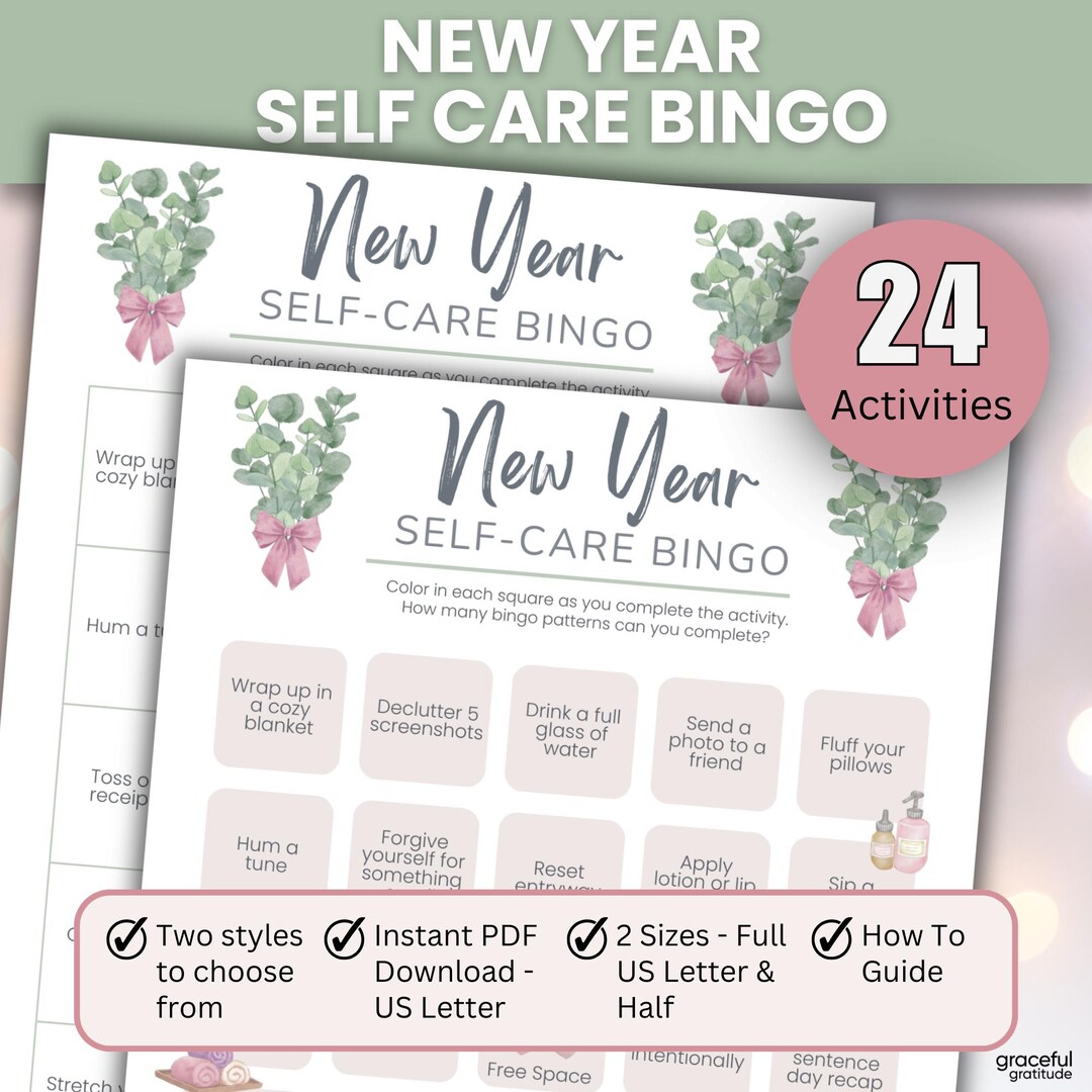 New Year Self-care Bingo Printable | Self Care Challenge | Wellness ...