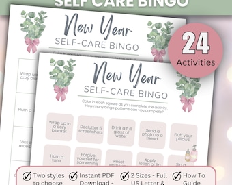 New Year Self-Care Bingo Printable | Self Care Challenge | Wellness Bingo Game | January Reset Activity | Mindful Habits | Instant Download