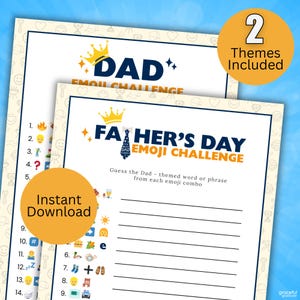 Afdrukbare game Dad Emoji Challenge - 2 thema's inbegrepen! Perfect voor Vaderdag, vaders verjaardag, feestjes, familieplezier of in de klas