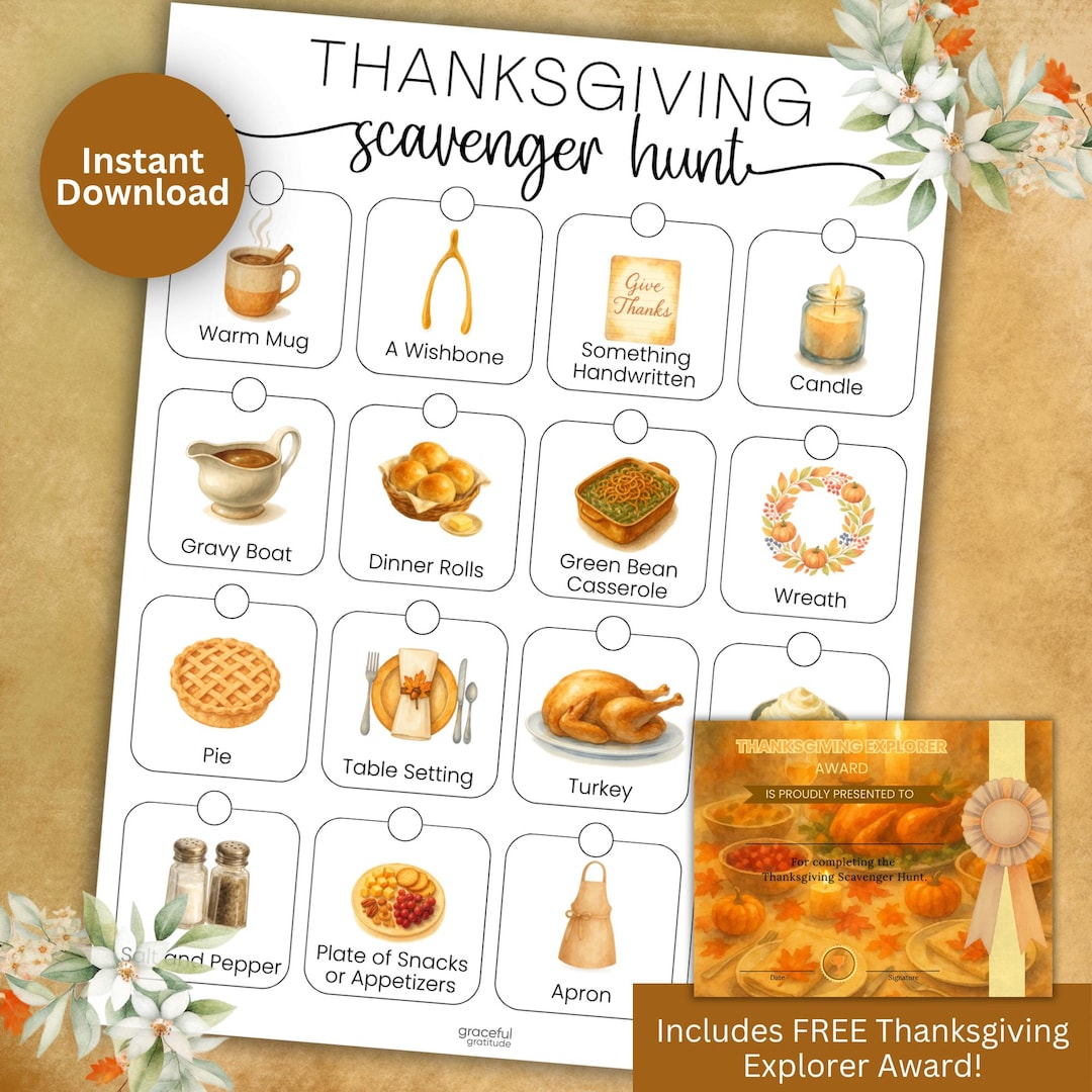 Thanksgiving Scavenger Hunt Printable | Cozy Fall Family Activity ...