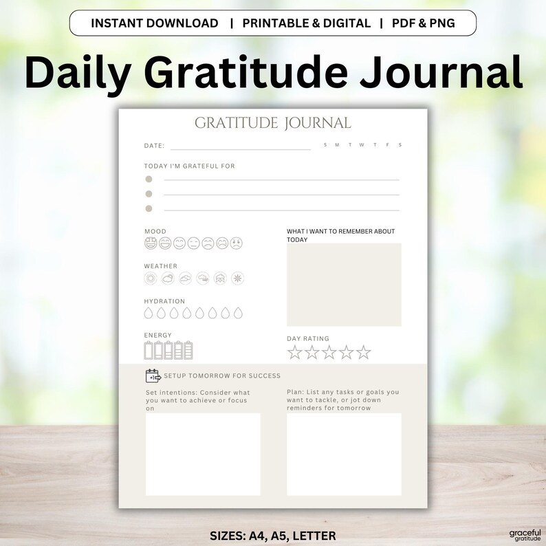 Daily Gratitude Journal Printable & Digital | Instant Download PDF, PNG ...